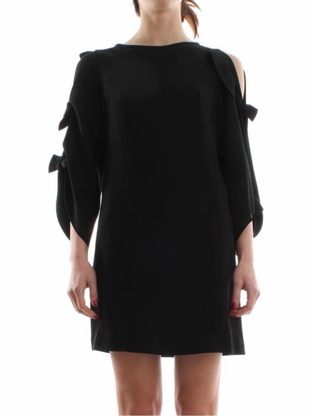 Pinko Black Cold-Shoulder Ruffle Mini Italian Dress Sz-10. A2